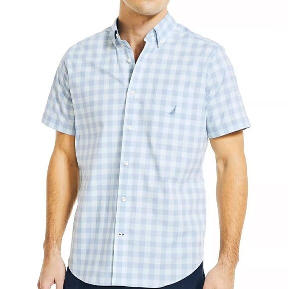 New NAUTICA
Men's Stretch Cotton Plaid Short-Sleeve Shirt 4PE Petrol - Picture 1 of 9